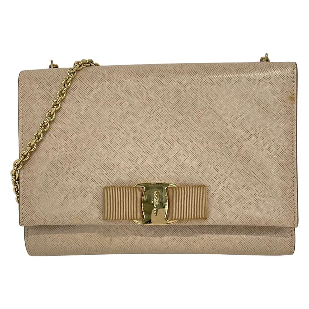 Salvatore Ferragamo Vara Shoulder Bag Beige Gold